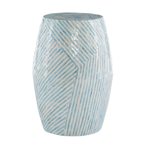 Capiz Mosaic Drum Side Table - 19.75" - Blue and White - IMAGE 1