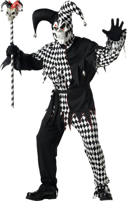 Black and White Evil Jester Men Adult Halloween Costume - Large - IMAGE 1