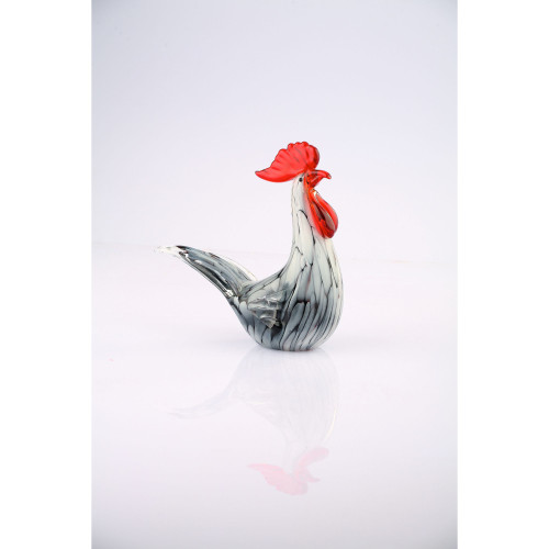 8” Red and Gray Glass Hand Blown Chicken Figurine - IMAGE 1