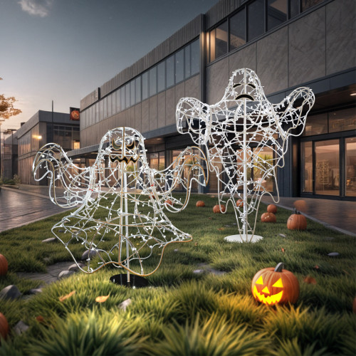 LED Lighted Phantom Ghost Outdoor Halloween Statue - 55" - White and Beige - IMAGE 1