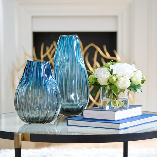 Ombre Swirl Glass Vases - 15" - Blue and Black - Set of 2 - IMAGE 1