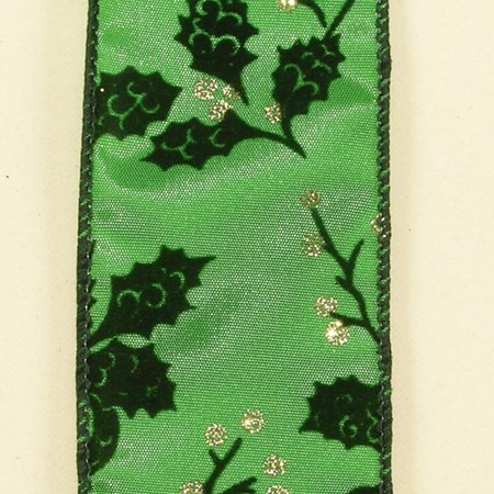 Green Swirling Leaves Wired Craft Christmas Ribbon 2 x 20 Yards - IMAGE 1