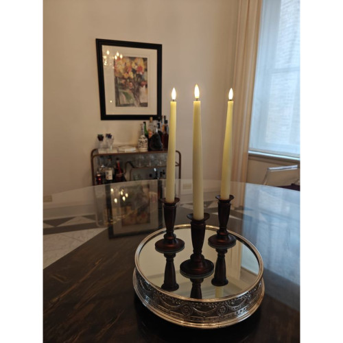 Flameless Rechargeable LED Wax Taper Candles with Remote -11.5" - Cream - Set of 3 - IMAGE 1