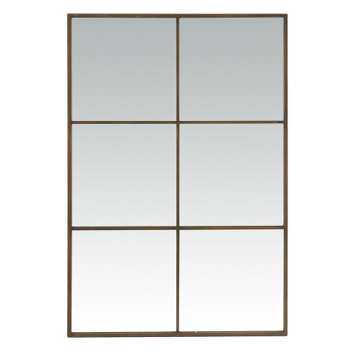 Six Pane Grid Rectangular Wall Mirror - 46.5" - Rustic Brown - IMAGE 1