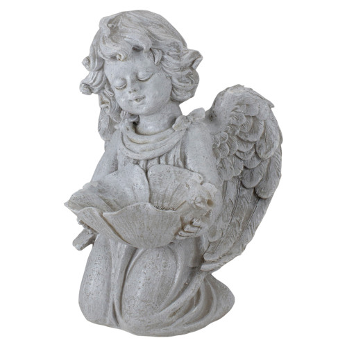 9" Kneeling Angel with Flower Bird Feeder Outdoor Garden Statue - IMAGE 1