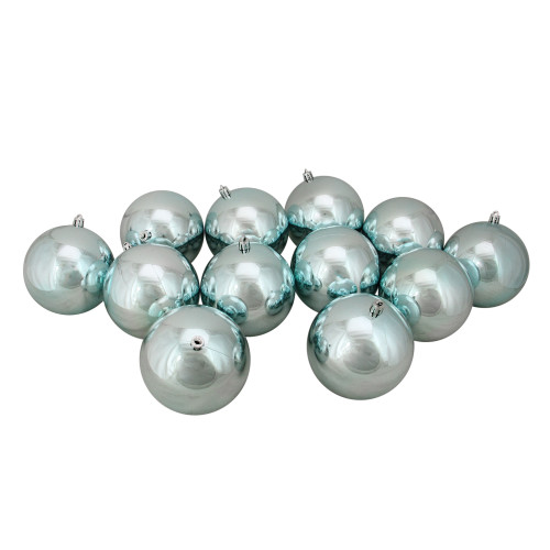 12ct Mermaid Blue Shatterproof Shiny Christmas Ball Ornaments 4" (100mm) - IMAGE 1