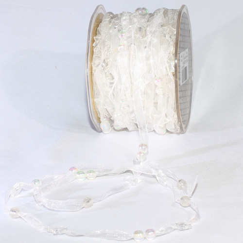 White Narrow Organdy with Stars Tulle Craft Ribbon 0.25" x 27 Yards - IMAGE 1