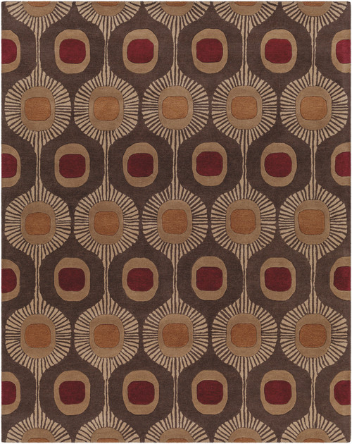 7.5' x 9.5' Geometric Brown and Beige Hand Tufted Rectangular Wool Area Throw Rug - IMAGE 1