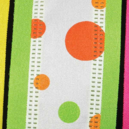 Green and Orange Polka Dot Wired Craft Ribbon 1.5" x 40 Yards - IMAGE 1