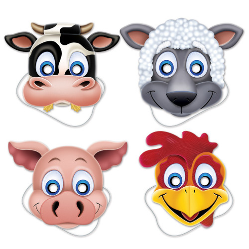 Club Pack of 12 Assorted Designed Farm Animal Novelty Masks - IMAGE 1