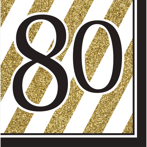 Pack of 192 Gold and White Striped Disposable "80" Birthday Party Luncheon Napkins 6.5" - IMAGE 1