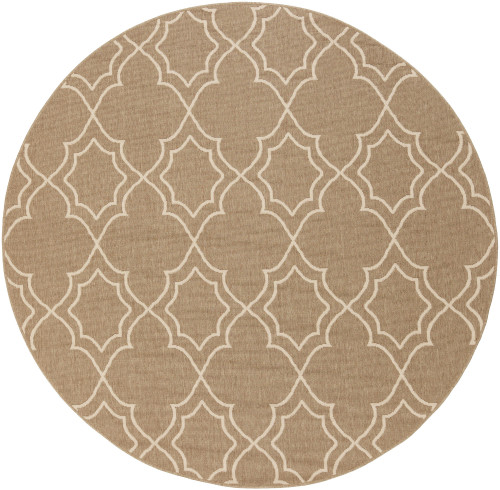 7.25' Brown and Beige Contemporary Machine Woven Outdoor Round Area Throw Rug - IMAGE 1