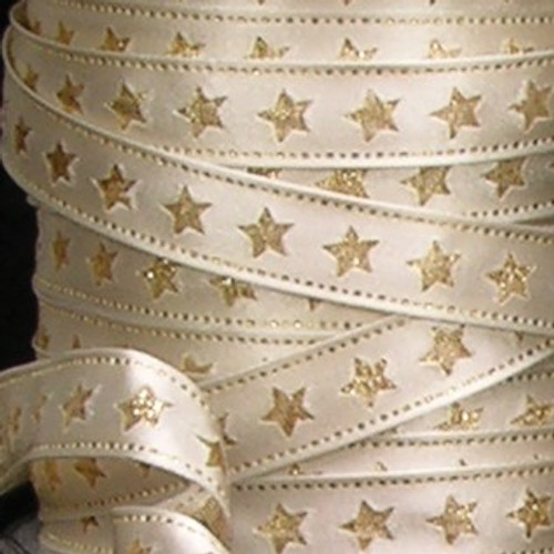 Ivory and Gold Wired Craft Ribbon 0.5" x 54 Yards - IMAGE 1