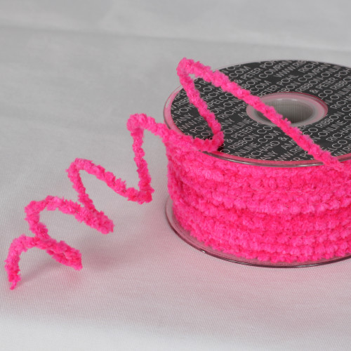 Fuchsia Pink Chenille Wired Craft Ribbon 0.25" x 110 Yards - IMAGE 1