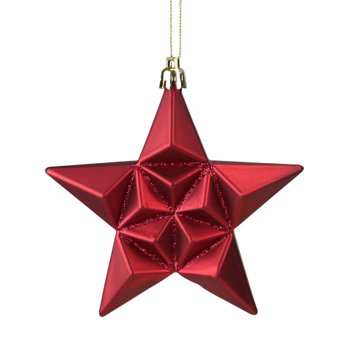 12ct Red and Gold Star Glittered Shatterproof Matte Christmas Ornaments 5" - IMAGE 1