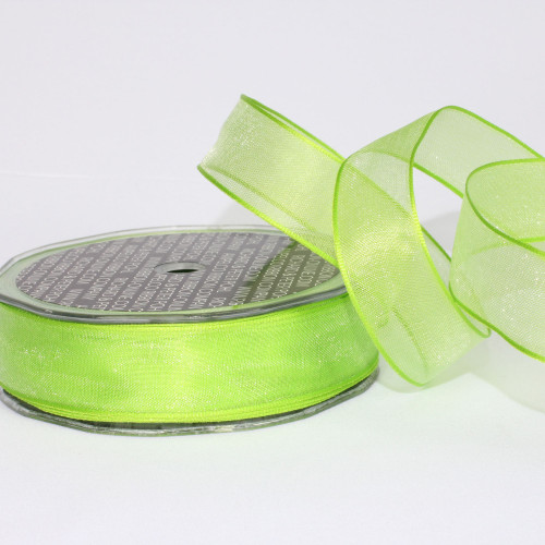 Shimmering Neon Green Crystal Wired Edge Craft Ribbon 1" x 54 Yards - IMAGE 1