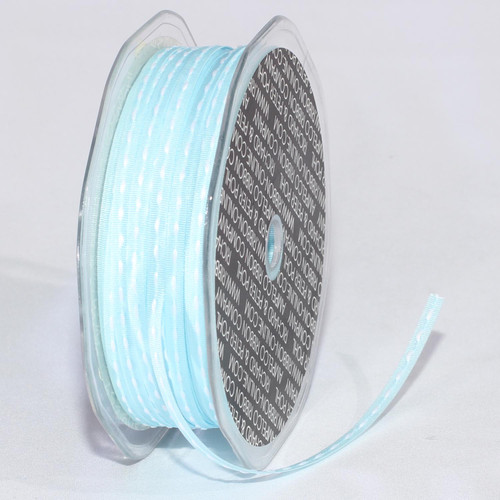 Baby Blue and White Grosgrain Stitch Craft Ribbon 0.1875" x 218 Yards - IMAGE 1