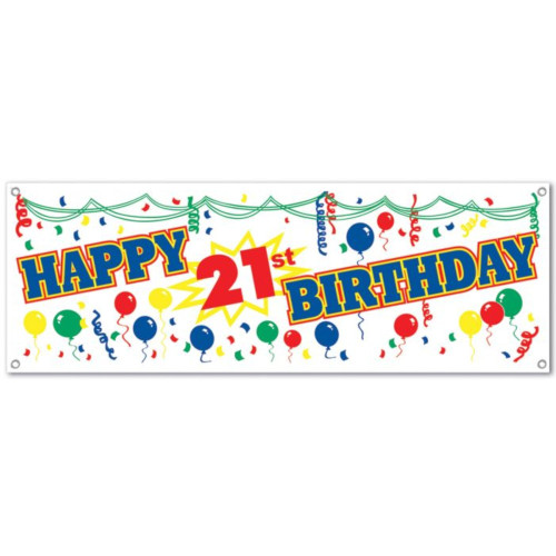 Happy 21st Birthday Banner Party Accessory - 5' - Multicolor - Pack of 12 - IMAGE 1
