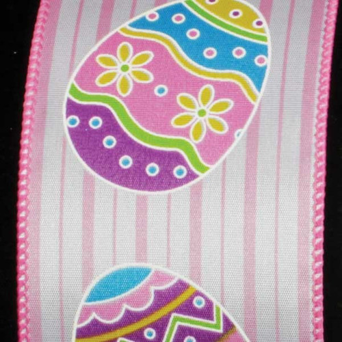 Pink Easter Egg Wired Craft Ribbon 2.5" x 40 Yards - IMAGE 1