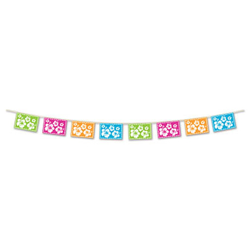 Club Pack of 12 Multi-Color Hibiscus Luau Pennant Banners 144" - IMAGE 1