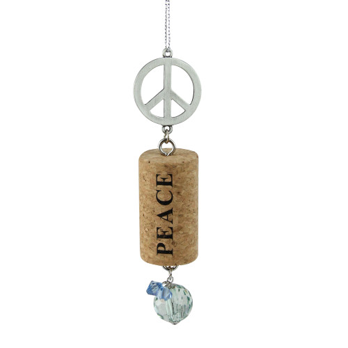 Tuscan Winery Peace Sign "Peace" Inspirational Decorative Green Faux Gem Accented Wine Cork Christmas Ornament 5.5" - IMAGE 1