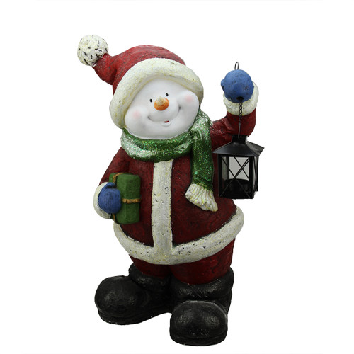 19" White and Red Glitter Snowman with Lantern Christmas Tabletop Decor - IMAGE 1