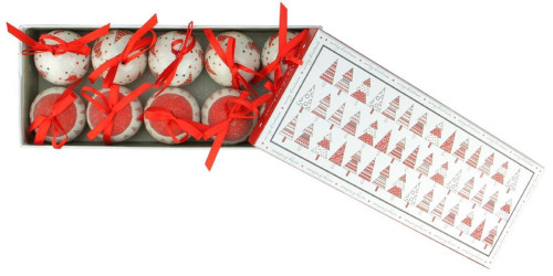 10-Piece Red and White Decoupage Shatterproof Christmas Tree Ball Ornament Set 1.75" - IMAGE 1