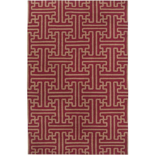 8' x 11' Block Pillars Red and Brown Rectangular Wool Area Throw Rug - IMAGE 1