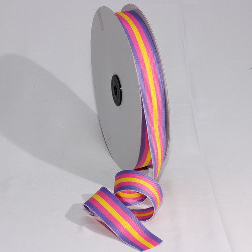 Purple and Pink Striped Woven Grosgrain Craft Ribbon 1" x 55 Yards - IMAGE 1