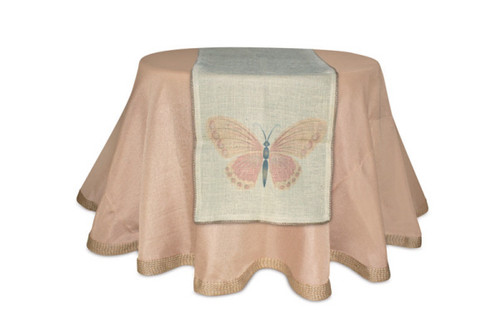 16" x 70" Pink and Ivory L'Eau de Fleur Butterfly Table Runner - IMAGE 1