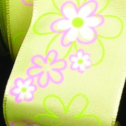 Yellow and Pink Floral Taffeta Wired Craft Ribbon 1.5" x 27 Yards - IMAGE 1