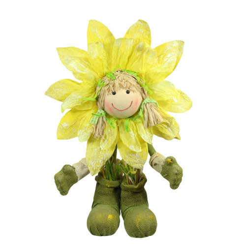 29" Green and Yellow Spring Floral Standing Sunflower Girl Decorative Figure - IMAGE 1