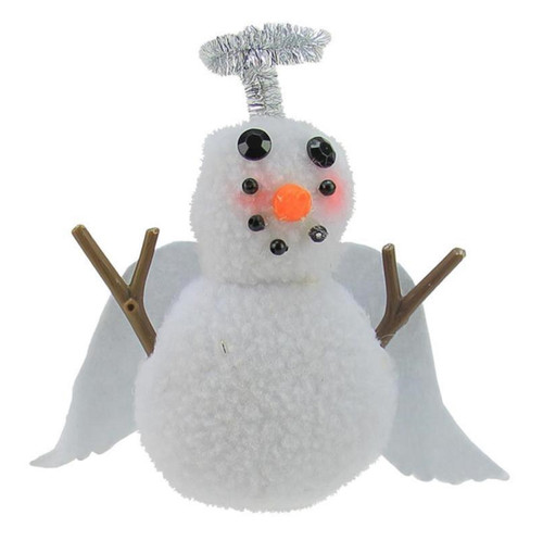 5" Plush White Angel Snowman with Silver Halo Christmas Ornament - IMAGE 1