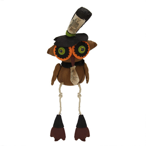 15.5" Brown and Black Soft Owl with Dangling Legs Tabletop Halloween Figure - IMAGE 1