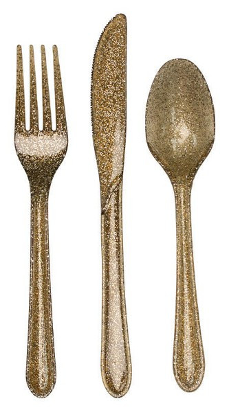 Club Pack of 288 Gold Glitz Glittered Heavy-Duty Forks and Spoons 9.5" - IMAGE 1