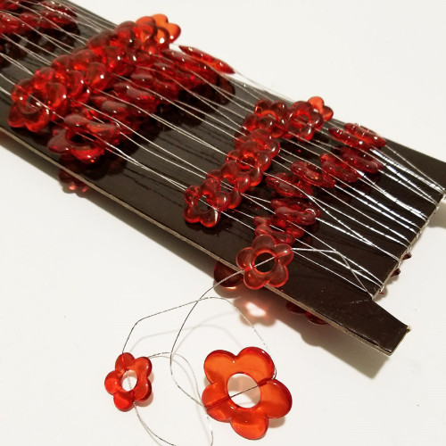 Red Decorative Strand of Flowers on Wire 1.25" x  22 Yards - IMAGE 1