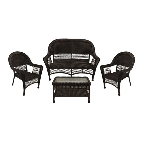 4 Piece Brown Resin Wicker Patio Furniture Set With Tempered Glass  53" - IMAGE 1