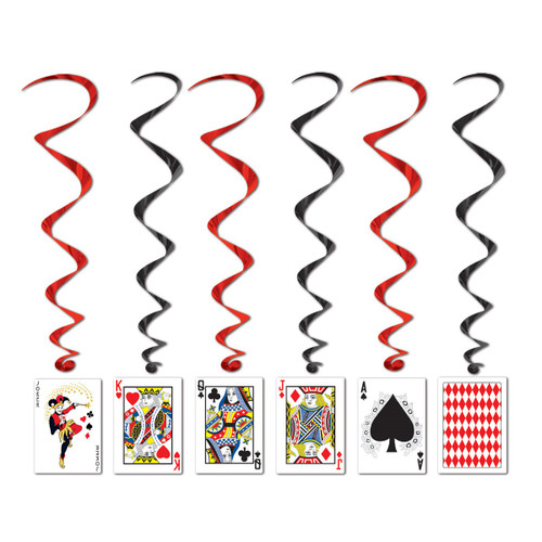 Pack of 6 Metallic Red and Black Playing Card Whirls Hanging Decors 40" - IMAGE 1