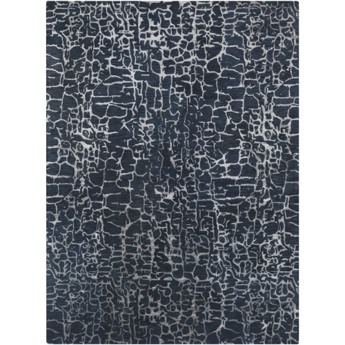 8' x 11' Denim Blue and Navy Blue Cracked Pavement Hand Tufted Wool Area Throw Rug - IMAGE 1