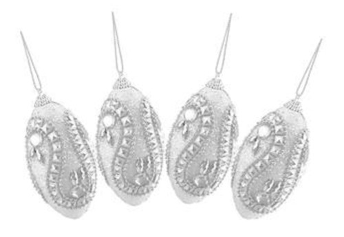 4ct White Rhinestone Shatterproof Glitter Christmas Finial Ornaments 4.5" - IMAGE 1