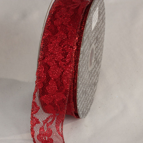 Red Solid Floral Motif Lace Craft Ribbon 1.5" x 40 Yards - IMAGE 1