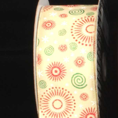 Yellow Swirls and Sunbursts Wired Craft Ribbon 2.5" x 20 Yards - IMAGE 1