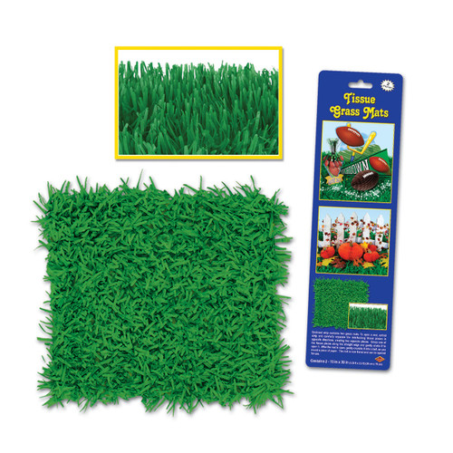 Club Pack of 24 Green Tissue Grass Mats Party Decorations 30" - IMAGE 1
