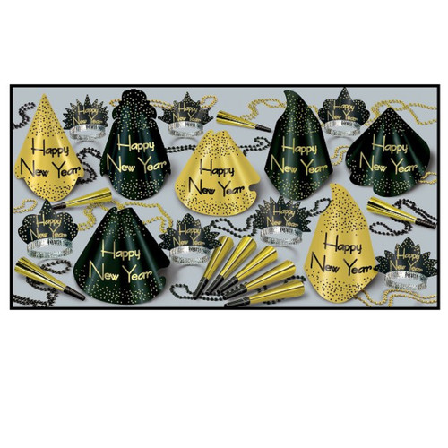 Happy New Year Sparkling Gold Party Favor Kit - Gold and Black - Pack of 125 - IMAGE 1