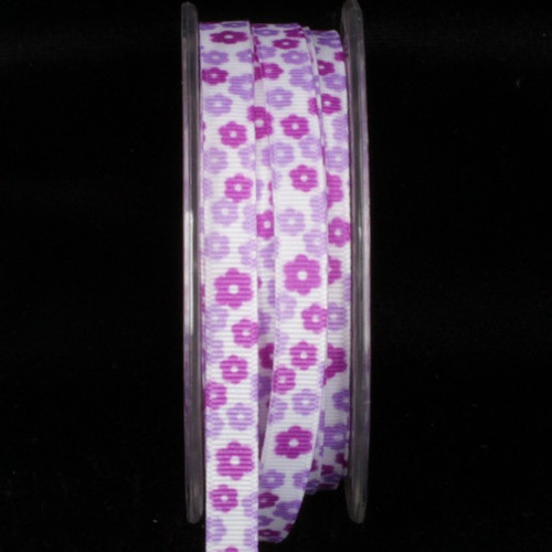 Lavender Purple Inga's Flower Print Grosgrain Craft Ribbon 0.25" x 108 Yards - IMAGE 1