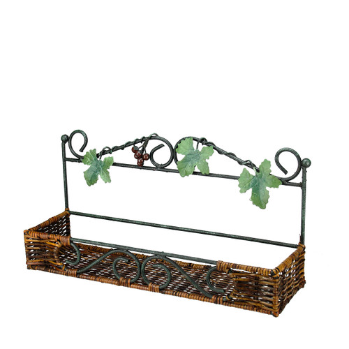 18.5" Green and Brown Rattan and Iron Decorative Wall Rack with Grape Vines - IMAGE 1
