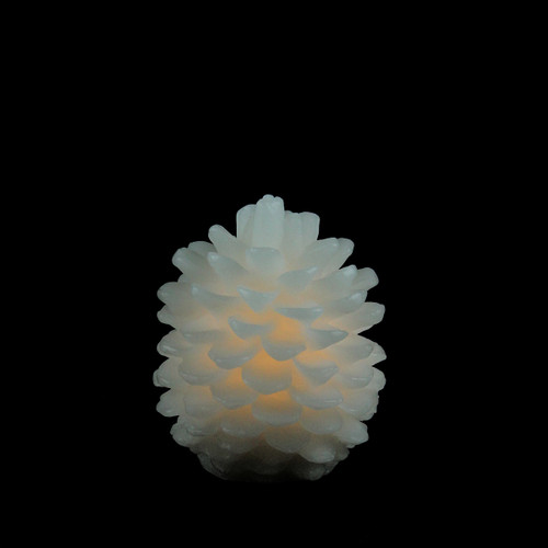 3.25" White Battery Operated Flameless LED Lighted Flickering Pine Cone Christmas Candle - IMAGE 1