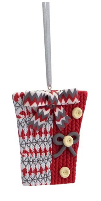 3.25" Alpine Chic Red, White and Gray Knit Style Gift Box Christmas Ornament - IMAGE 1