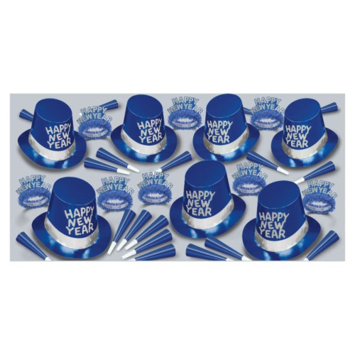 Happy New Year Blue Ice Party Favor Kit - Blue and Silver - Pack of 100 - IMAGE 1