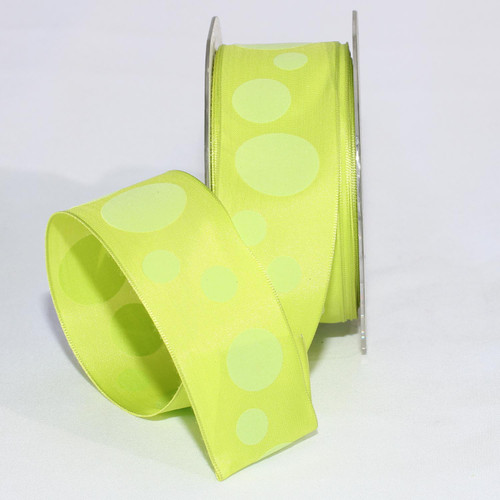 Lime Green Polka Dotted Fine Taffeta Wired Craft Ribbon 1.5" x 27 Yards - IMAGE 1